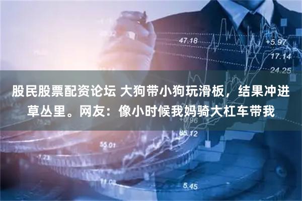 股民股票配资论坛 大狗带小狗玩滑板，结果冲进草丛里。网友：像小时候我妈骑大杠车带我