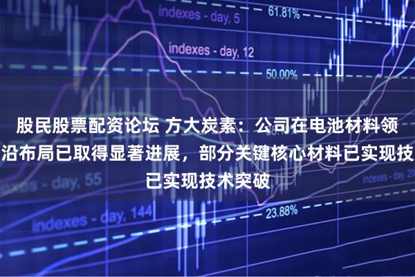 股民股票配资论坛 方大炭素：公司在电池材料领域的前沿布局已取得显著进展，部分关键核心材料已实现技术突破